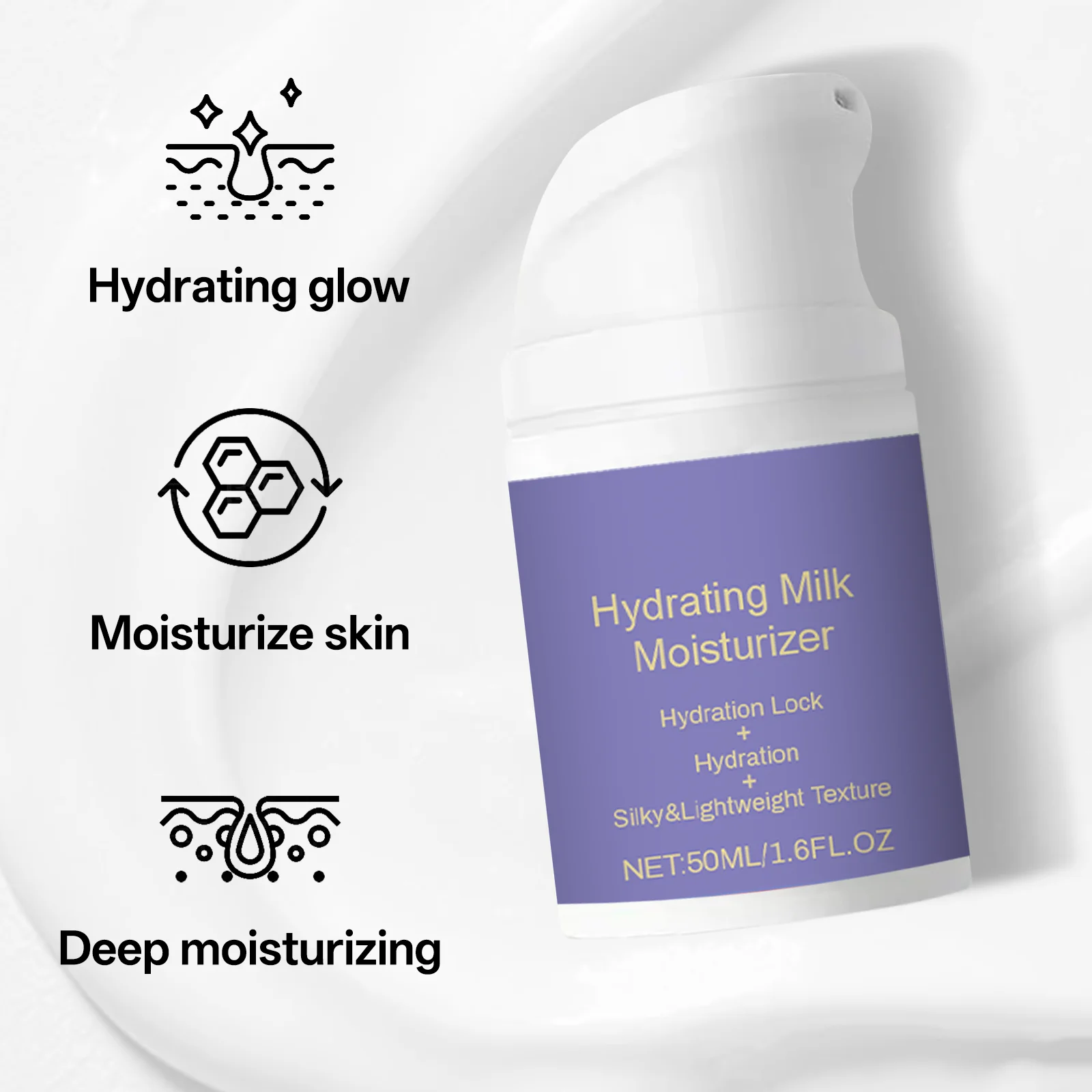 Hydrating Milk Moisturizer 50ml for All Skin Types Lightweight Non-Greasy Daily Face Balm with Shea Butter and Glycerin