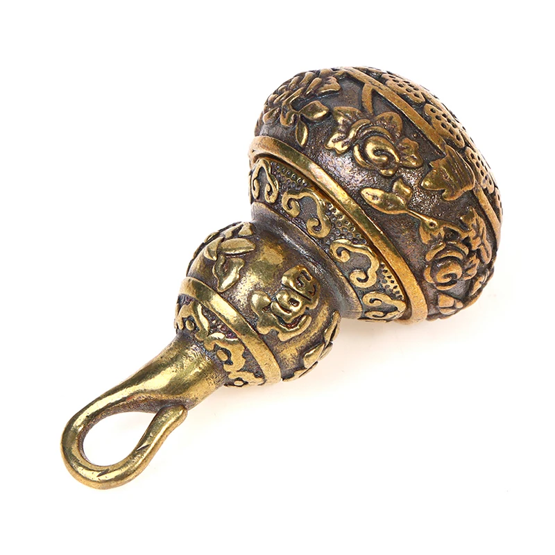 Brass Blessing Lotus Gourd Charms Lucky Key Chain Pendants Pill Box Container