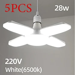 Foldable E27 Fan Shape LED Bulb - 28W Ceiling Light (5PCS Cold White 220V)