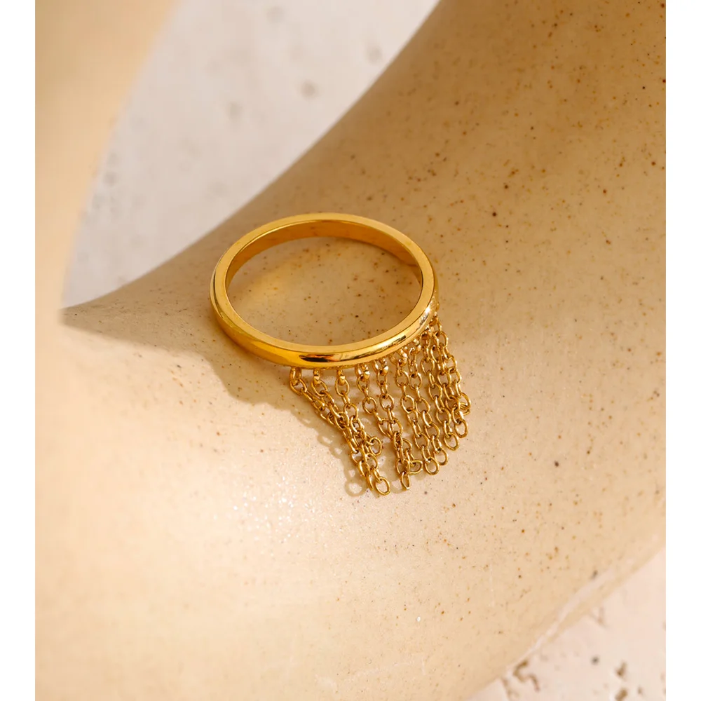 Yhpup Stainless Steel Drop Ring 18K Golden PVD Plated