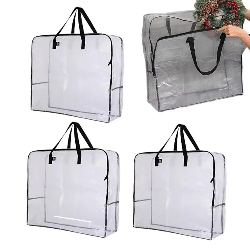 3pcs Wreath Storage Container Wreath Holder Storage Moving Bags Decorative Wreath Storage Bag Translucent Garland Container