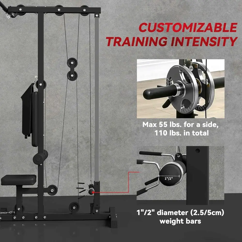LAT High Low Pulley Stations, Cable Row Machine With Adjustable Seat & Flip-Up Footplate, For Home Gym_voghion.com