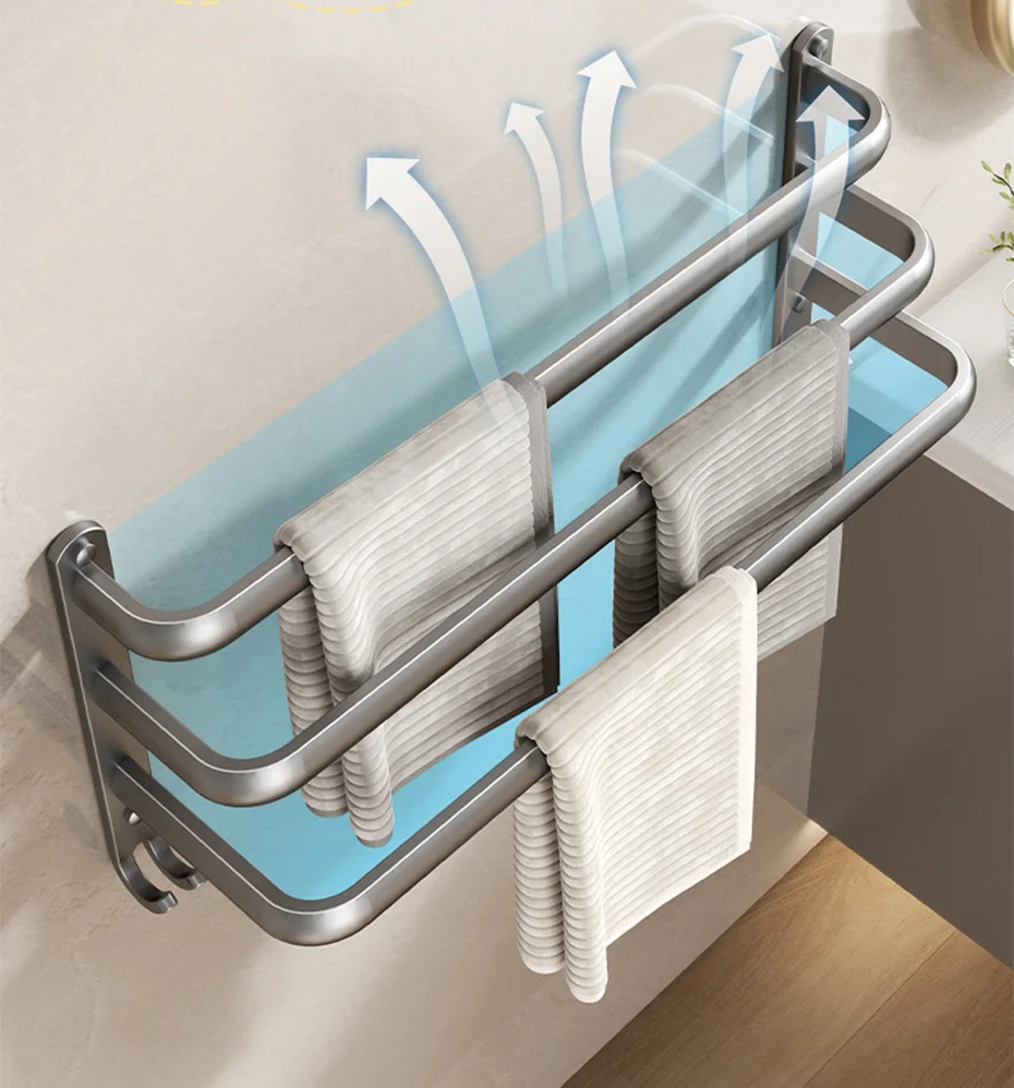 Description Picture 3 of itemAluminum Towel Rack Wall Mounted Multilayer Bath Towel Bar Shelf Punch Free Bathroom Hanging Rod Toilet Shower Room Towel Rail