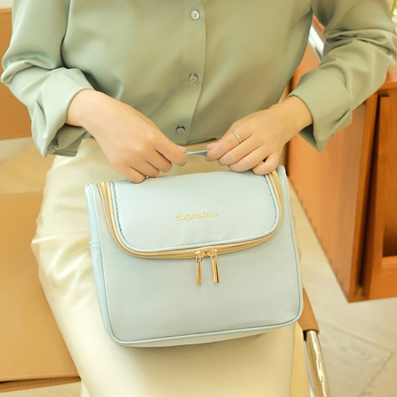 Portable Makeup Bag Waterproof Large Capacity Cosmetic Toiletry Bag with Hook Travel Case for Women Cosmetics