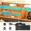 Bed Frame with Storage Upholstered Shelves Headboard, Outlets with Charging Ports and Colorful LED Lights 5