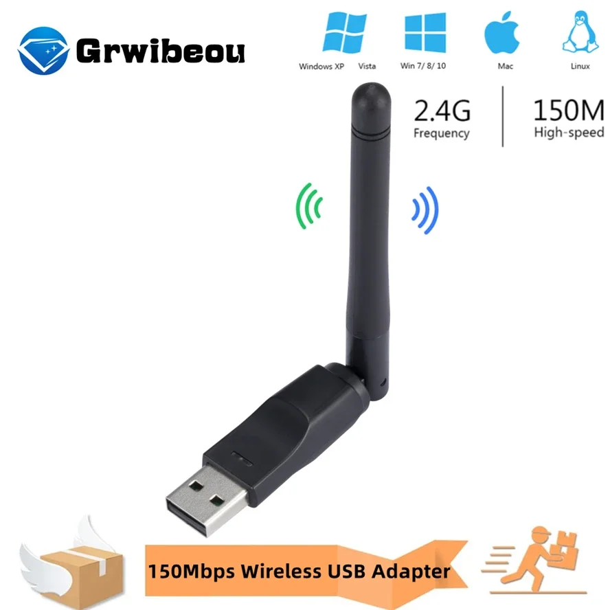 

150Mbps MT7601 Wireless Network Card Mini USB WiFi Adapter LAN Wi-Fi Receiver Dongle Antenna 802.11 b/g/n for PC Windows laptop