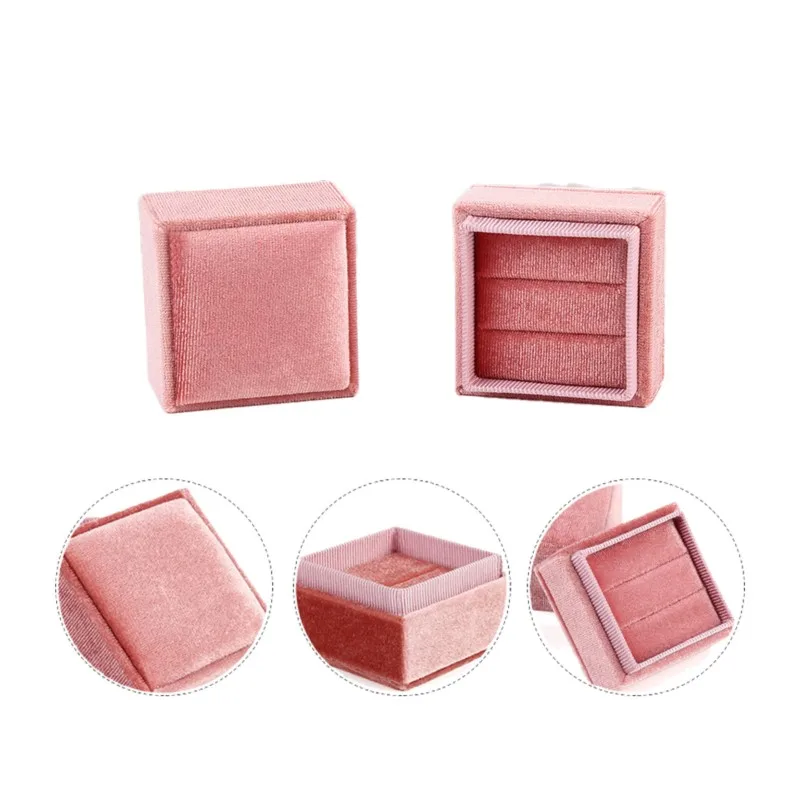 Samt quadratischen Doppel ring Verlobung Schmuck Ring Aufbewahrung sbox Veranstalter Valentinstag Geschenk Ring Display Halter Paket – Detail 7
