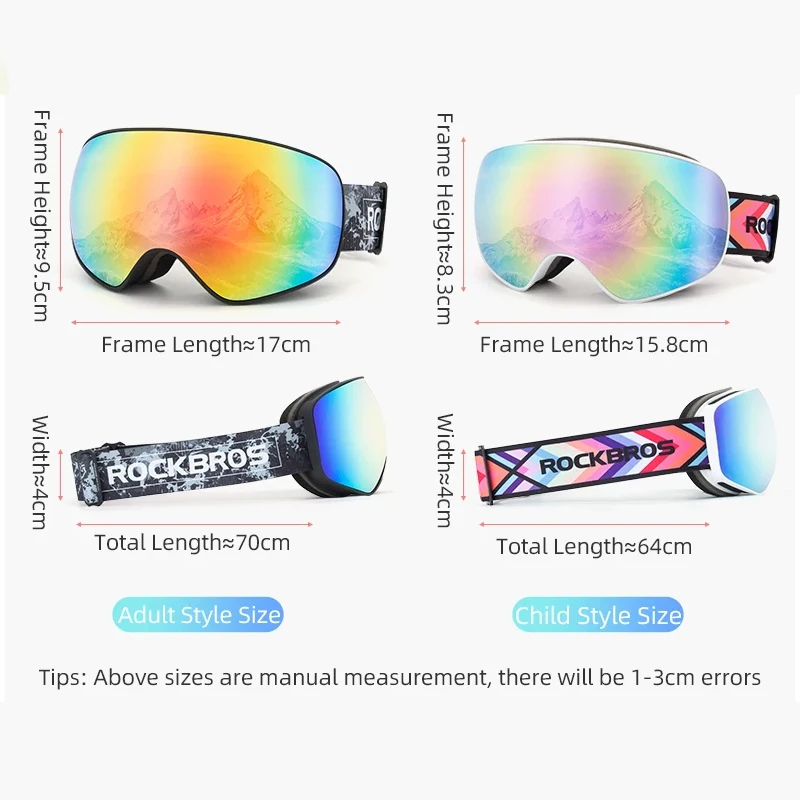 ROCKBROS Skiing Snowboarding Goggles Adult Child Anti-fog Ski Eyewear Glasses Windproof Adjustable Winter Sports Accessories 6