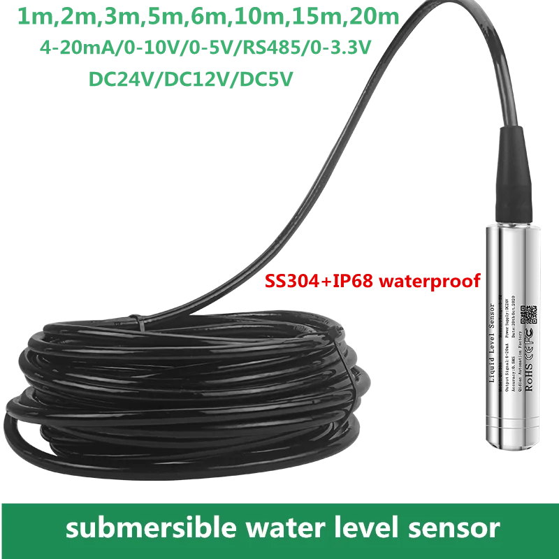 2M 5M 10M 15M 20M Liquid Level Transmitter RS485 Hydrostatic Liquid Level Transducer 4-20mA 0-10V Water Sensor