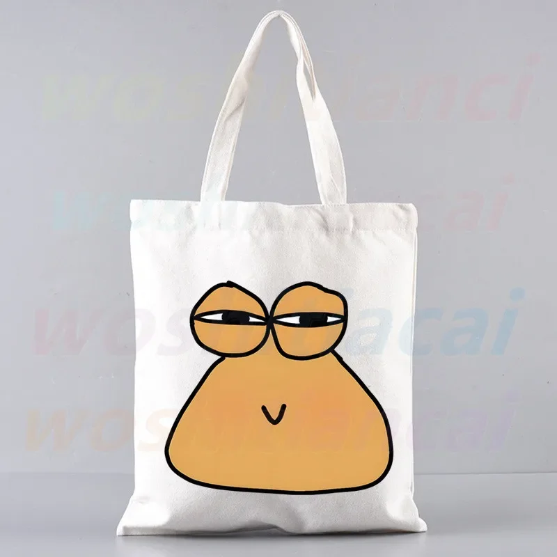 Hot Game My Pet Alien Pou Women Handbags Canvas Tote Shopping Bags Reusable Shopping Bag Eco Foldable