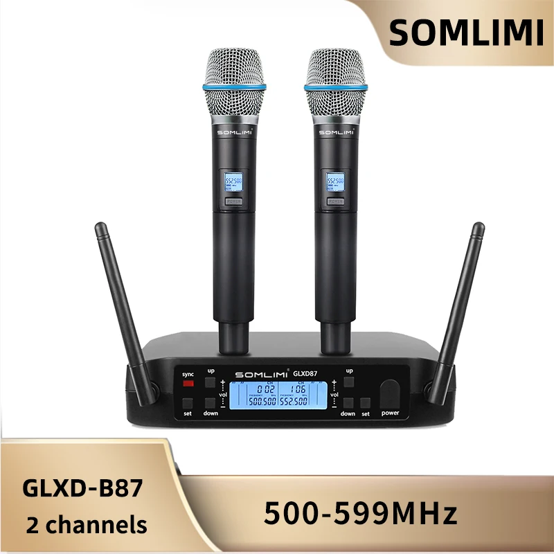 SOMLIMI 500-599MHz B87A 무선 마이크, UHF 2 채널 전문, 파티 노래방 교회 쇼 모임