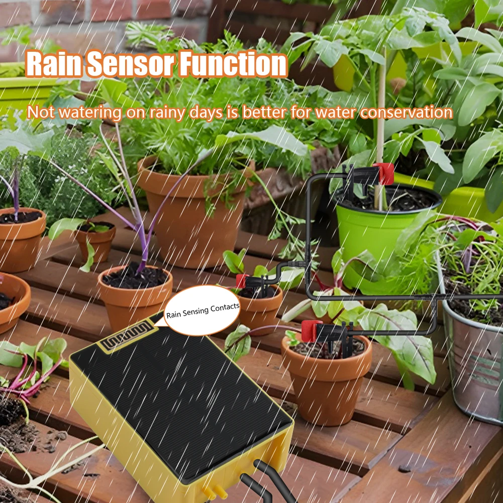 Automatic Drip Irrigation System Solar Powered Dual Pump Water Timer Rain Sensor