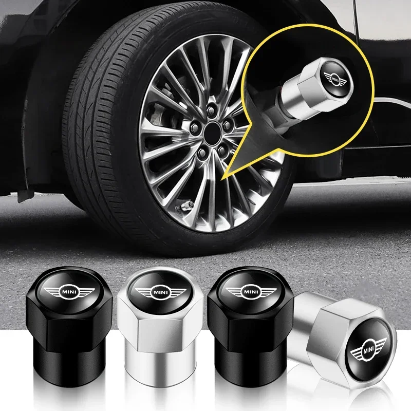 Valve Stem Caps 4Pcs Metal Car Wheel Tire Air Valve Caps Stem Covers For BMW Mini Cooper Countryman Clubman R55 R56 R60 F54 JCW F55 Accessories