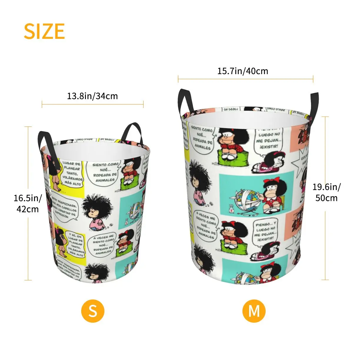 Manga Quino Mafalda Laundry Basket Collapsible Kawaii Cartoon Clothes Hamper for Baby Kids Toys Storage Bag