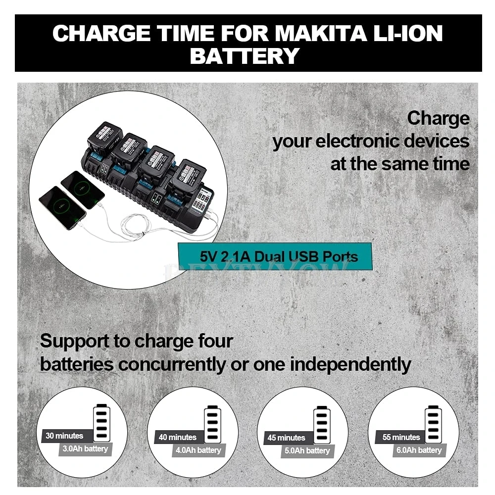 4-Port Fast Charger For Makita 14.4-18V LXT Lithium‑Ion Battery Charger Station
