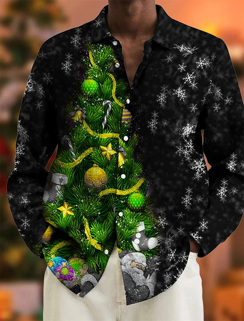 New men's Christmas tree snowflake pattern long sleeved button up shirt party men's high-quality street clothing Christmas shirt fashion new snowflake 3d printing shirt s 6xl casual long sleeved lapels club street cool men s summer super large size shirt