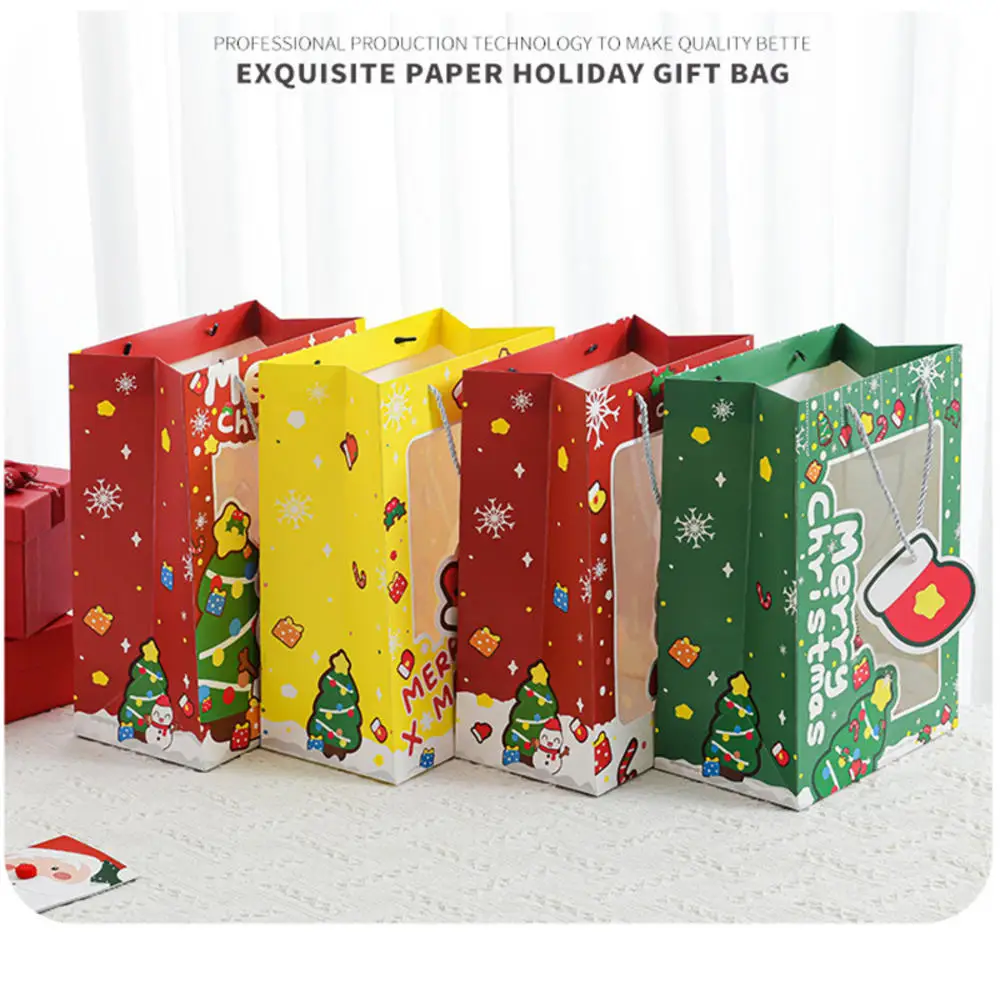 

Подарочная сумка с Санта-Клаусом и окошком, яркая шоколадная Женская Подарочная сумка с мультяшным Санта-Клаусом, снеговиком, 35*25*5 см