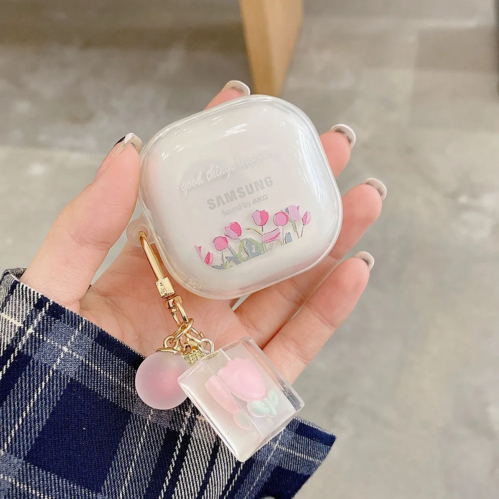 Cuore Tulipano Farfalla Custodia Colorata Per Samsung Galaxy Buds 2 Pro Con Portachiavi Bracciale Cover Morbida Per Samsung Buds Live Buds2