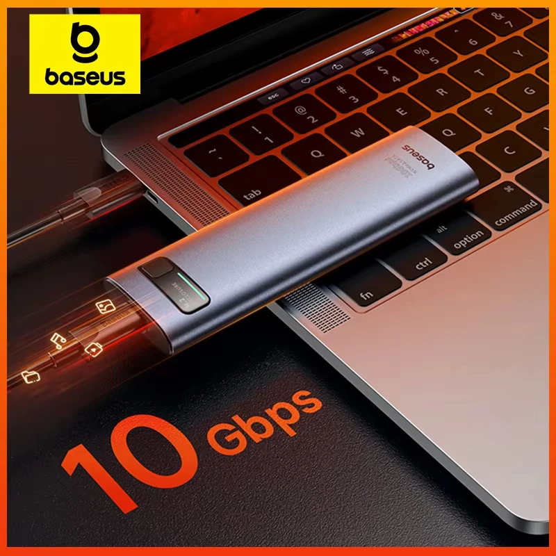 Baseus M2 SSD Case NVMe SATA Dual Protocol 10Gbps USB Type C 3.2 Gen 2 Portable Dock for MacBook Pro Air M1 8 Ports in 1 HUB