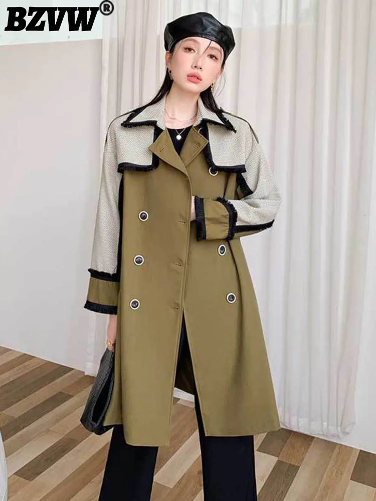 

BZVW Designer England Tassles Lace-up Windbreaker Coat Women's 2023 New Tide Spring Autumn Temperament Office Lady Trench Female