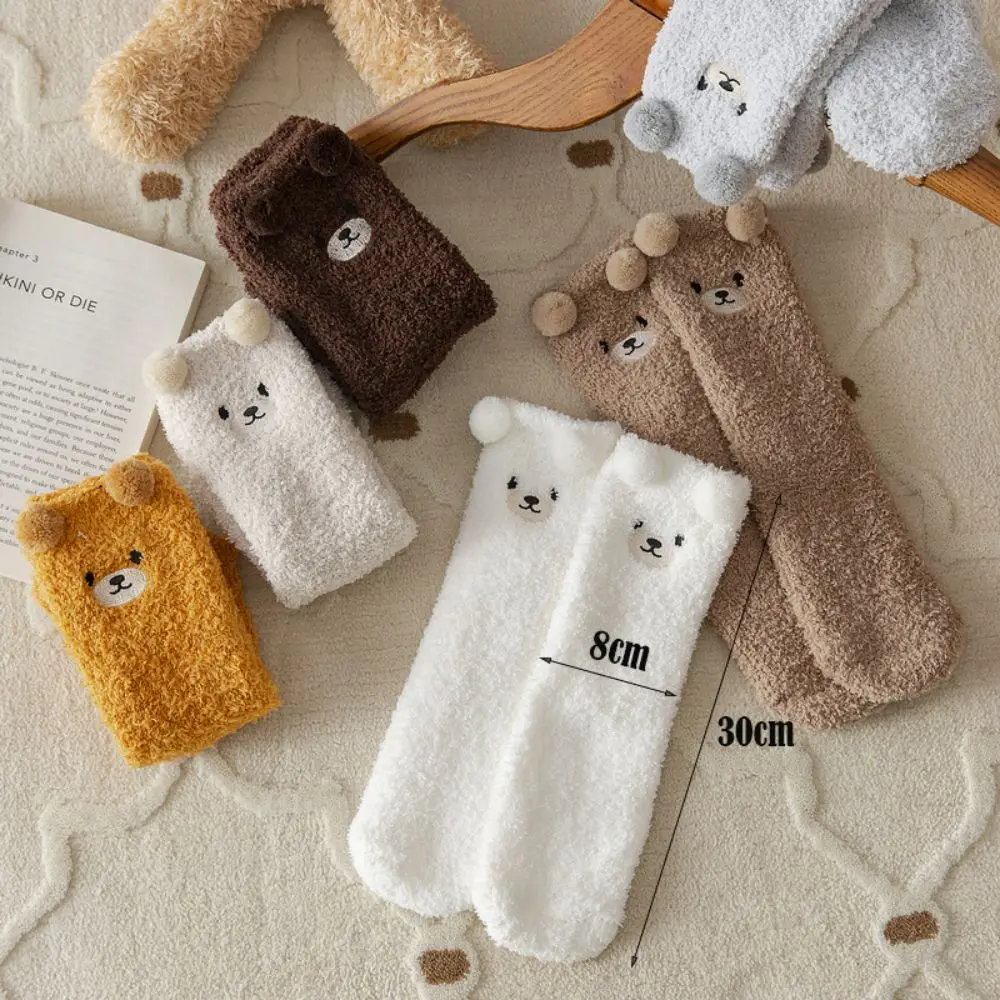 Cartoon Bear Design Baby Socks Coral Velvet Thickened Infants Stocking Warm Knee Protection Socks for 0-5year Kids