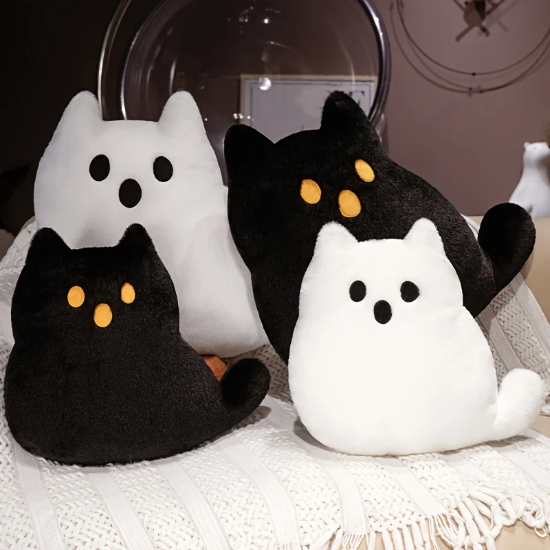 Quirky Ghost Cat Plush Pillow,with Sewn Closure, for Halloween Christmas Party Decor, Sofa Living Room Bedroom Accent