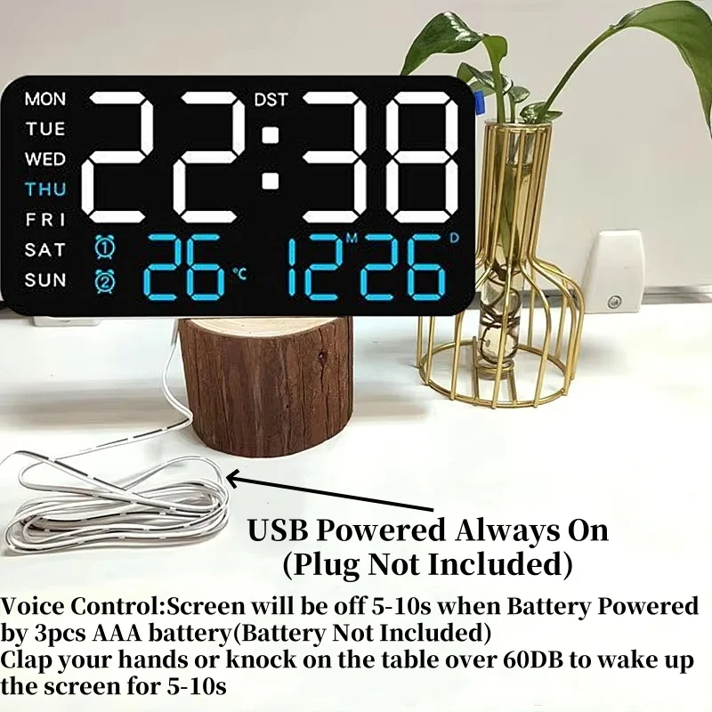 Orologio Da Parete Digitale Con Controllo Vocale – Temperatura, Data, Sveglia, Luminosità Regolabile, USB