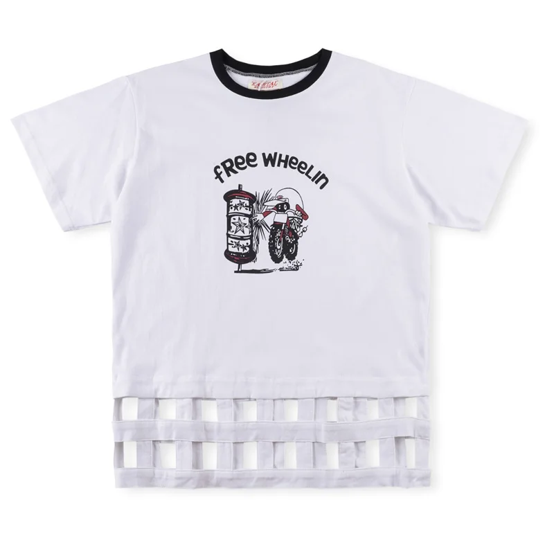 

Kapital T-shirt High Quality Hem Hollowed Out Design Creative Abstract Alphabet Print Women's Cotton Breathable Top Tee