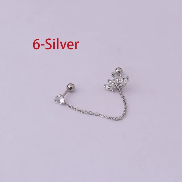 Boucles d'oreilles tendance en acier inoxydable pour femmes, 1 pièce, chaîne à Double perçage, fleur coréenne, Zircon, clous de perçage, bijoux à la mode