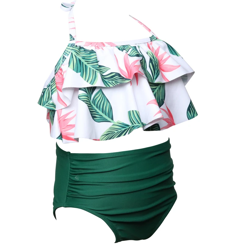 ZNYUNE Girls 2PCS Leaves Printed Swimwear Long Sleeve Swimsuit Set Kids Bathing Suit Swimming Costume for Age 3 to 10 Years 