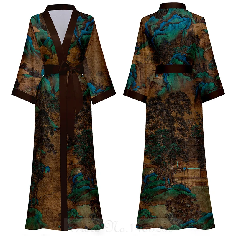 Spring Summrer female long robe sleepwear print kimono bathrobe gown half sleeve nightgown loose satin home dress lounge wear women sleepwear