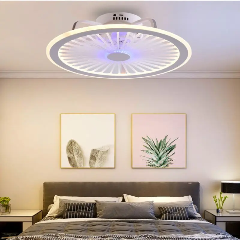 

Acrylic intelligent ceiling fan lamp modern design led creative lamp bedroom study restaurant three color remote control ceiling