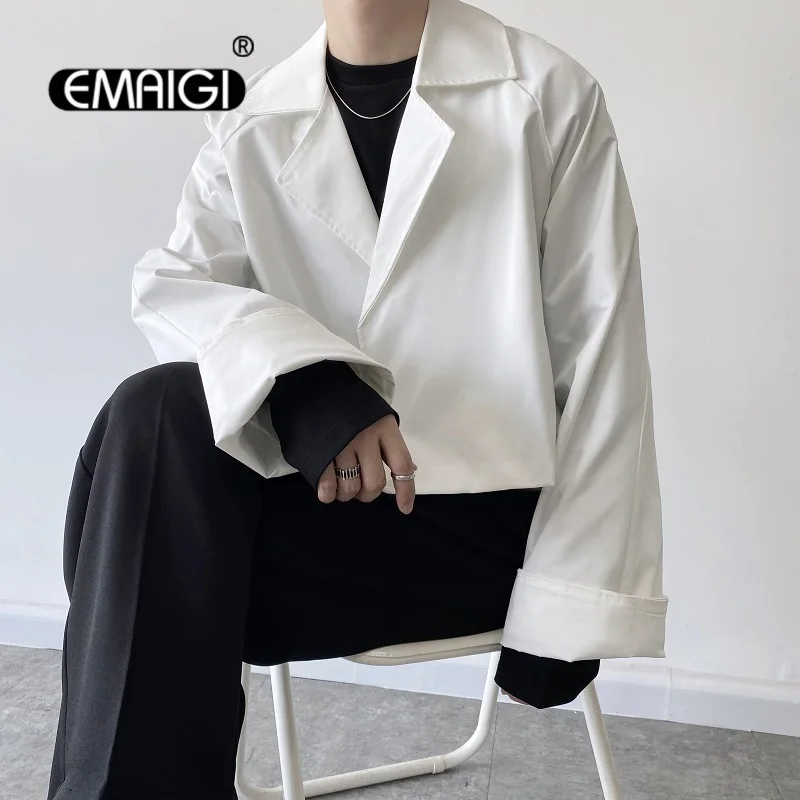 

Short Blazers Men Simple Loose Casual Japan Harajuku Streetwear Vintage Fashion Suit Jacket Male White Black Suit Coat Blazer