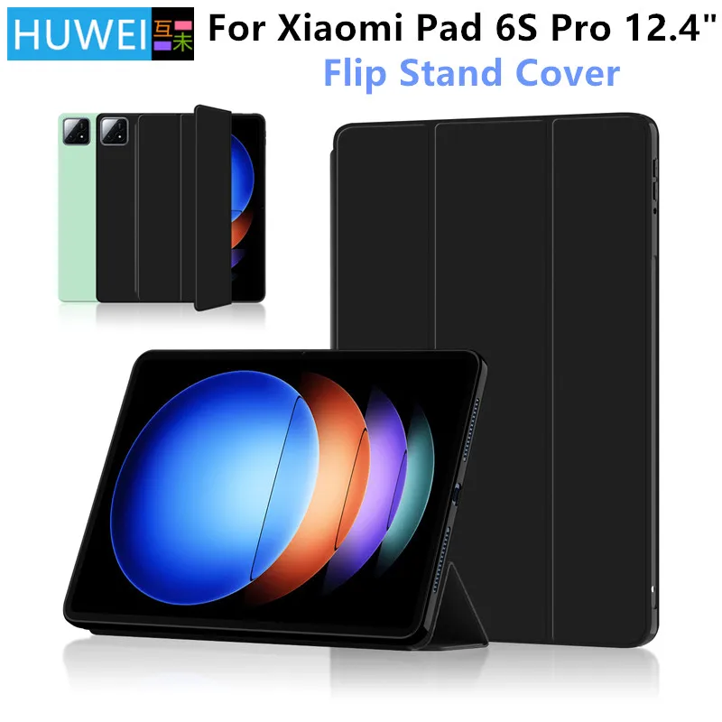 

HUWEI For Xiaomi Pad 6S Pro 12.4 2023 Tablet Case PU Leather Flip Stand Cover TPU Shell for MiPad Mi Pad 6S Pro 12.4" Funda Case