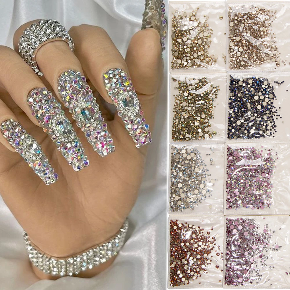 400/480Pcs Luxury Rhinestone Nail Art Jewelry Set Glass Nail Crystals Box  Cristales Original 3D Flat Glass Shaped Nail Gems！ZB33