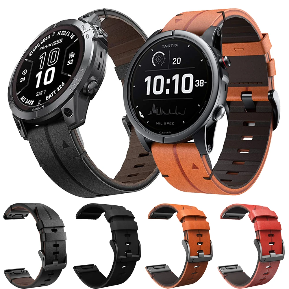 

Ремешок кожаный для наручных часов, быстросъемный браслет для Garmin Fenix 7 7X Pro 6 6X Pro 5 Plus 3 Epix Pro, 22 26 мм