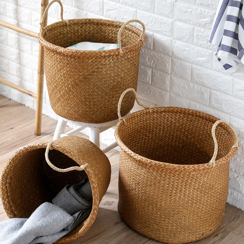 

MiFuny Handwoven Handheld Basket Dirty Clothes Bucket with Handle Dirty Clothes Storage Basket Large Capacity Toy Storage Bucket