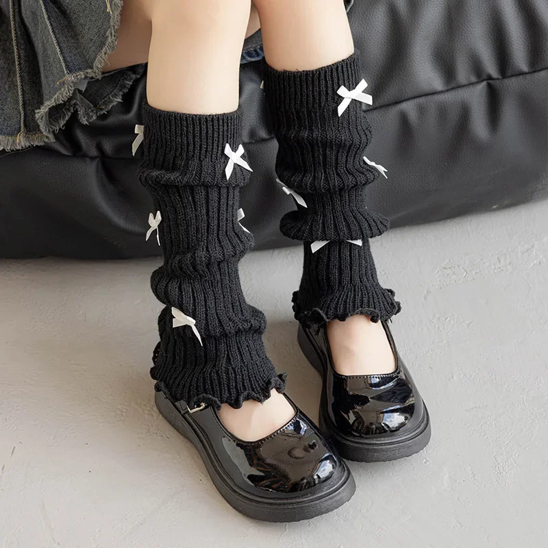 Autumn Warm Leg Warmers 1 Pair Kids Girl Chic Sweet Ballet Bow Knitted Yarn Sock Winter Fashion Cute Pile Sock Legwarmers children leg warmers