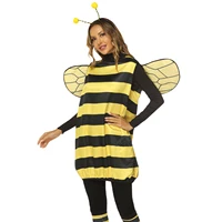 Women Kids Cosplay Costume Set Halloween Bee Dress with Wings Headband Leg Sleeves for Role-playing Accessories 2