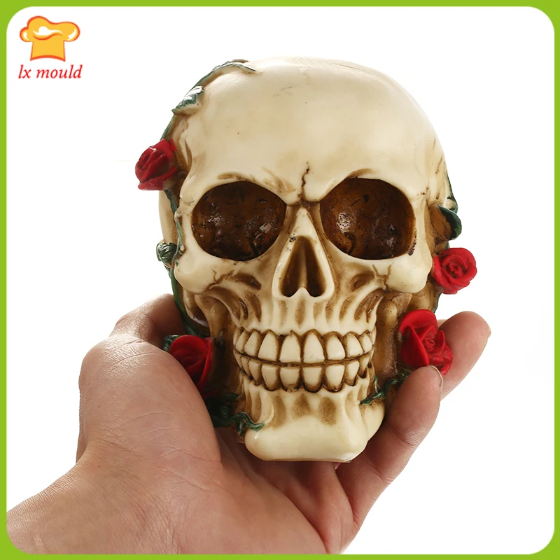 

3D Rose Skull Silicone Candle Mould Soap Clay Epoxy Resin Mold Bar Decoration for Halloween Gifts