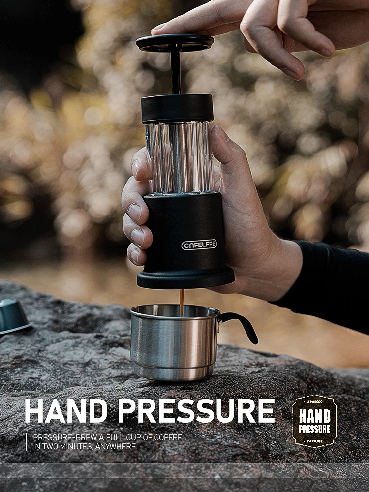 Cafelffe Portable Coffee Machine Hot/Cold  Manual milk frother For Capsule & Ground Hand Press Brewer hiking Travel 3 In1 Gift 4