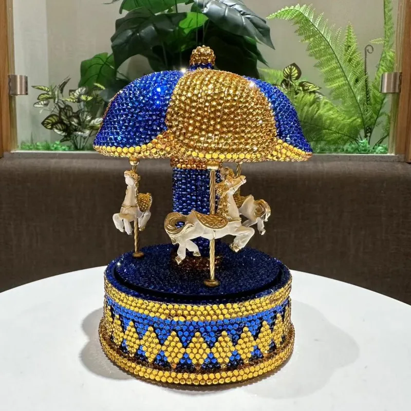 

Стразы карусель Веселая круглая винтажная музыкальная шкатулка Bling Mistery Box Аксессуары для домашнего декора
