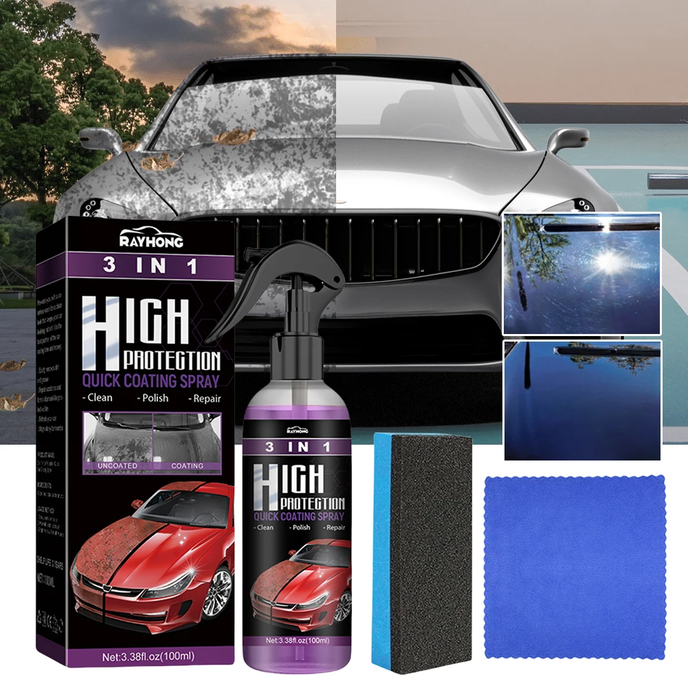 3 In 1 Car Ceramic Coating Spray 100ml Wax Polishing Spray Plastic Refresh Fast Fine Coating Body Compound Scratch Repair