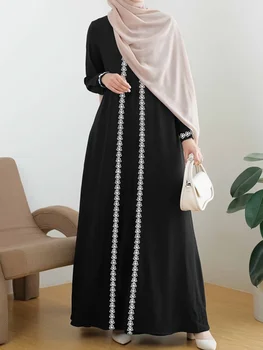 Women's solid color webbing long sleeves cuffs lace closed robe + Middle Eastern orientation