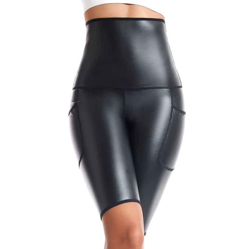 Women Body Shaper Stretchy Faux Leather Leggings Slim Pants Sexy