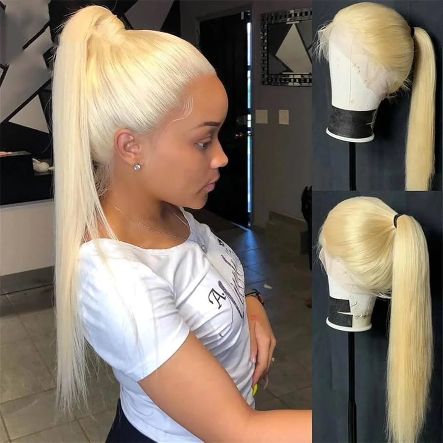 Parrucca 100% Capelli Umani, Densità 220, Liscia 613, Biondo Miele, Pre-Piumata, 13x4 13x6, Parrucca Frontale Full Lace, Capelli Brasiliani da Donna - immagine 2