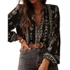 ABRT-Women's Casual V-Neck Floral Print Chiffon Shirt Long Sleeve Bohemian Spring And Autumn Tops