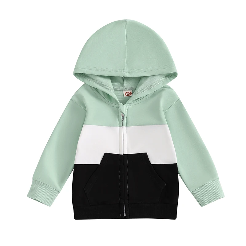Toddler Contrast Color Hoodies Casual Long Sleeve Zip Up Hooded Sweatshirts Spring Tops