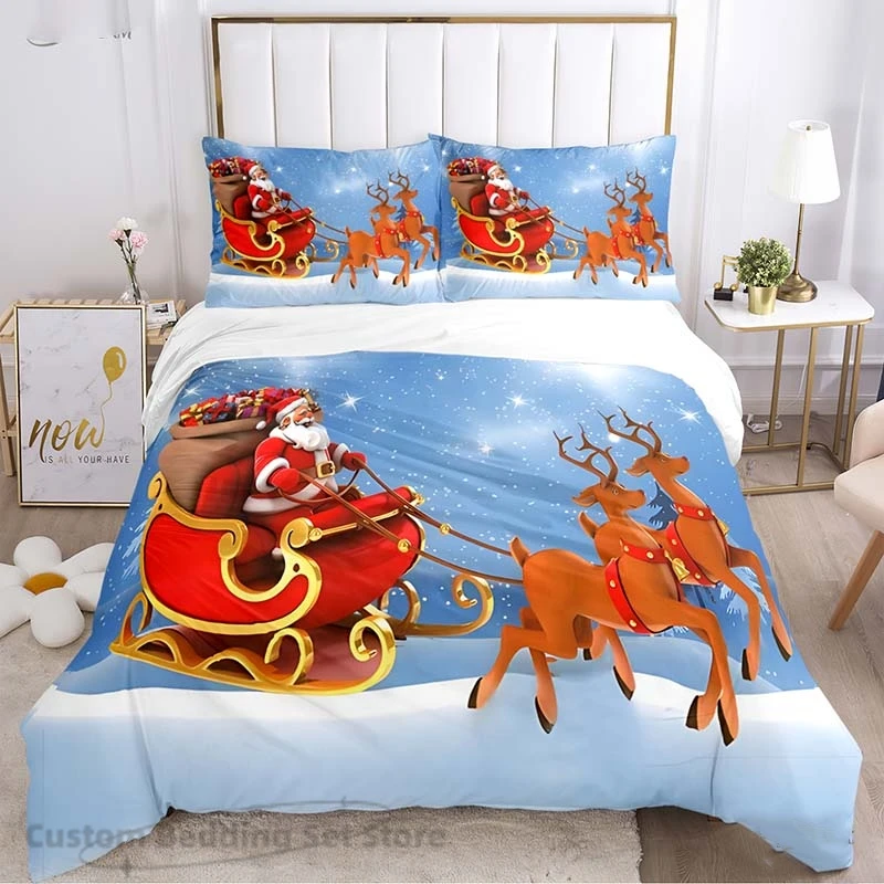 

Duvet Cover Christmas Holiday Decoration Santa Claus Car Deer Bedding Set Christmas Snowman Red White Duvet Cover Room Decor