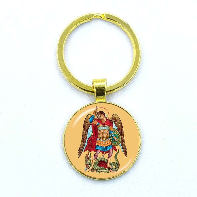 New Men Keychains Archangel St.Michael Protect Me Saint Shield Protection Charm Russian Orhodox Keyrings Jewelry Gift